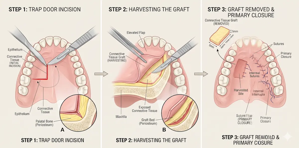 Diagrama del procedimiento quirúrgico de cirugía mucogingival