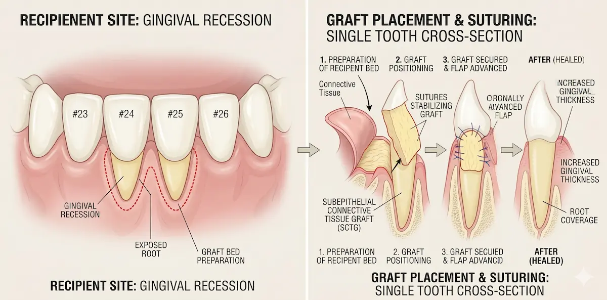 Gráfico del procedimiento de injerto gingival